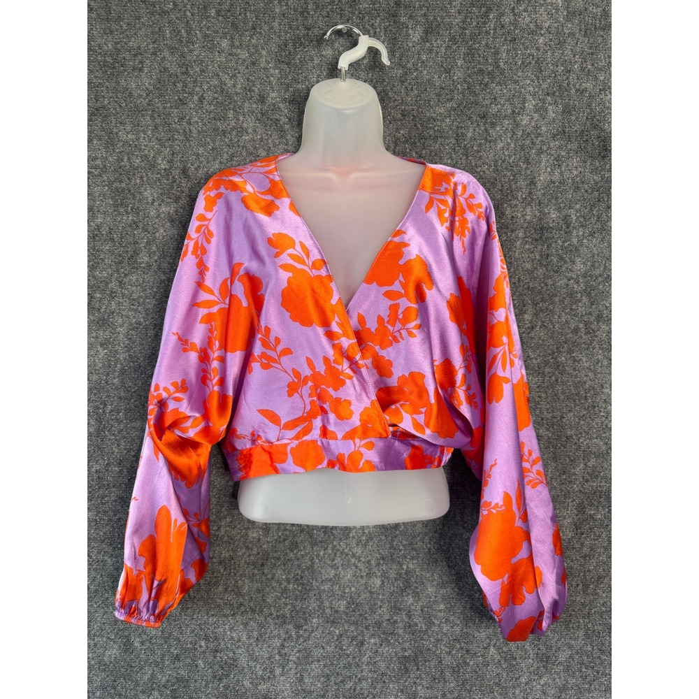 River Island Shirt Womens Purple Orange Floral Wrap‎ Crop Party Feminine Chic
